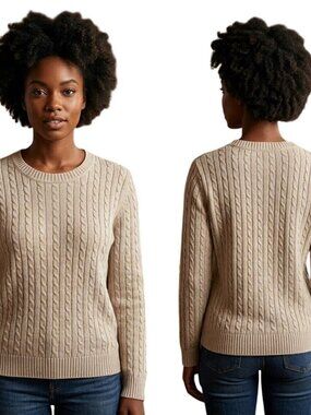 Croft & Barrow Womens Sweater Size Large Beige Cable Knit Pullover Crewneck